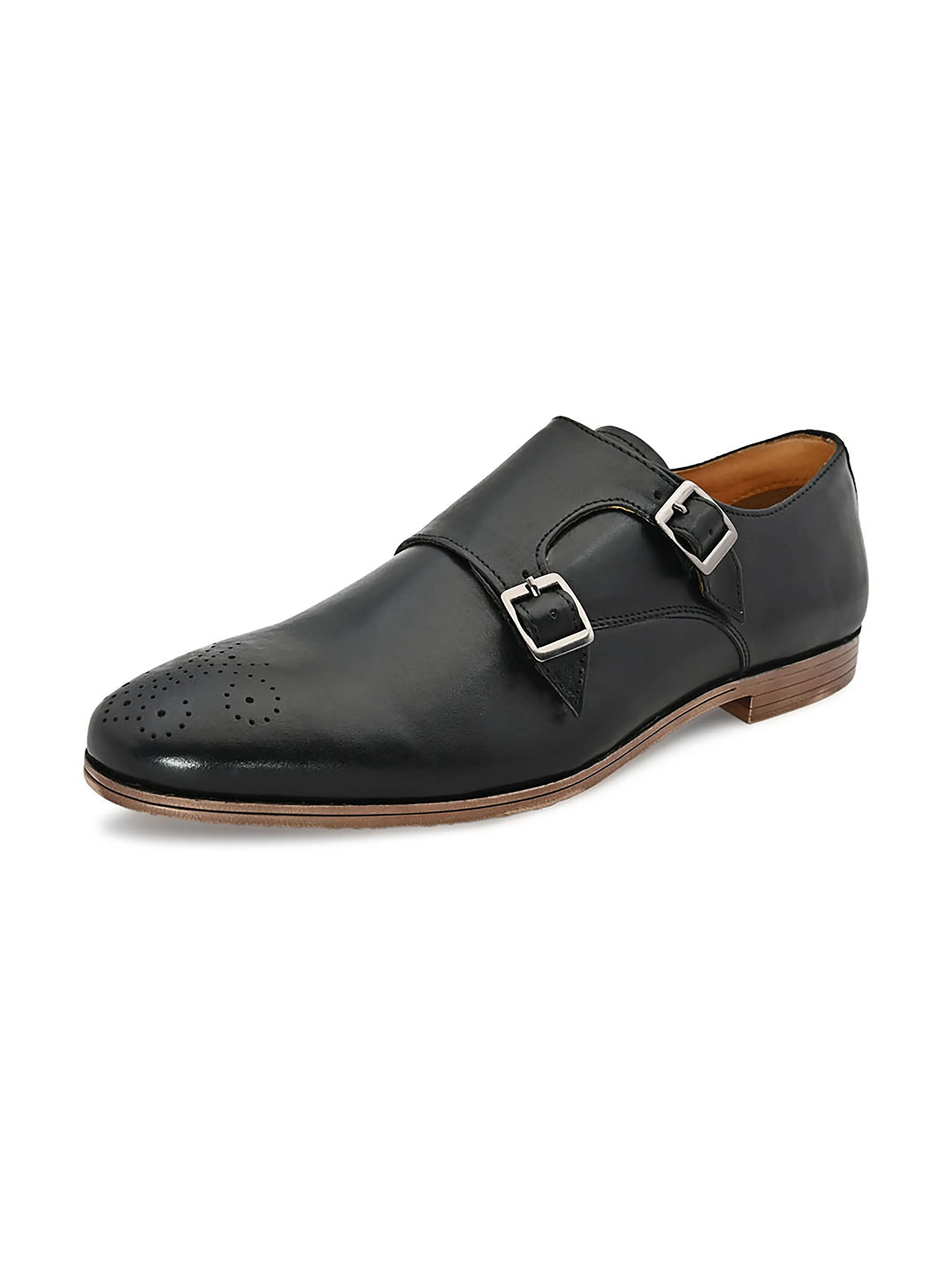 Alberto Torresi Men's Leather Toro Black Double Monk Straps