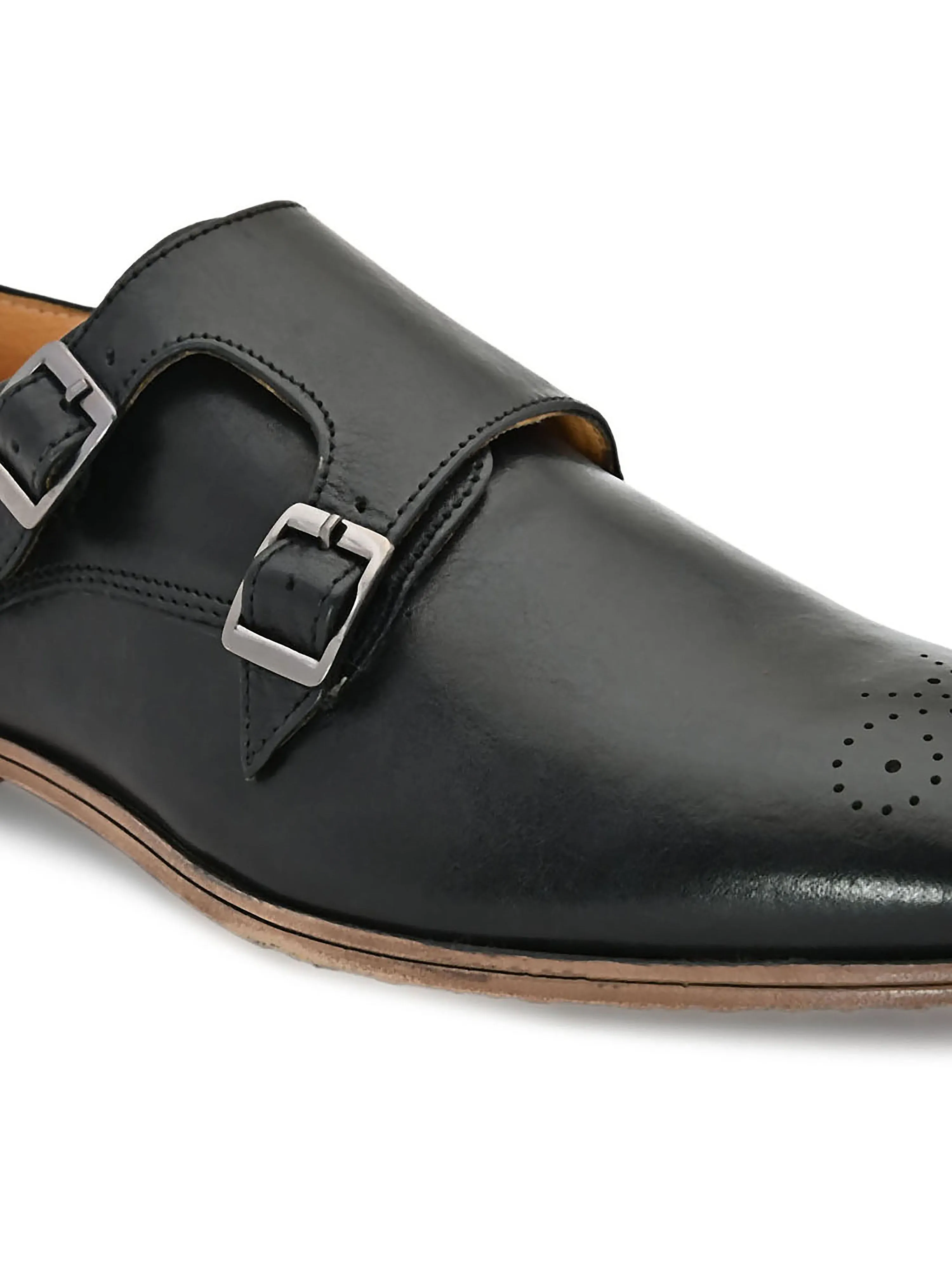 Alberto Torresi Men's Leather Toro Black Double Monk Straps