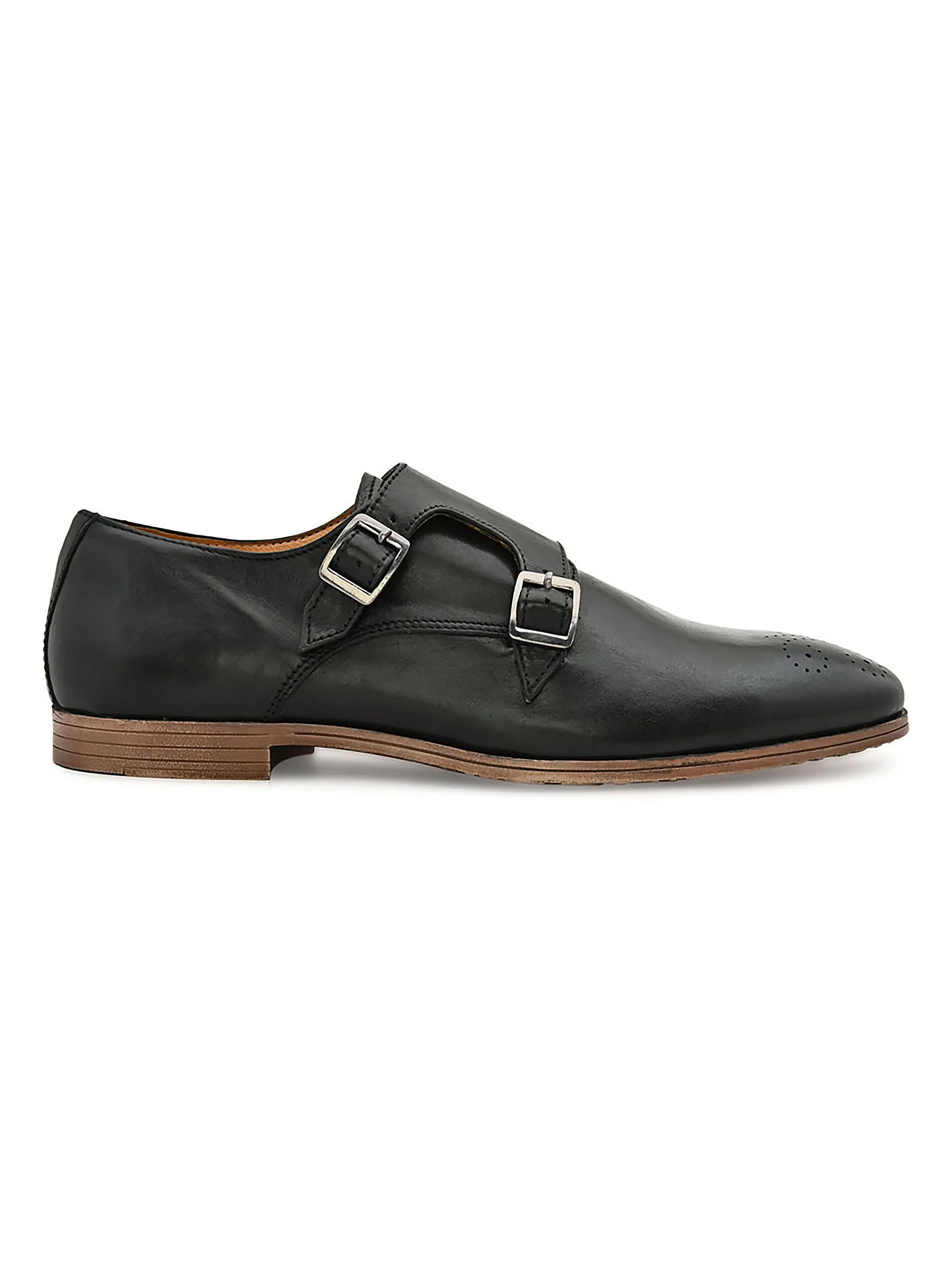 Alberto Torresi Men's Leather Toro Black Double Monk Straps