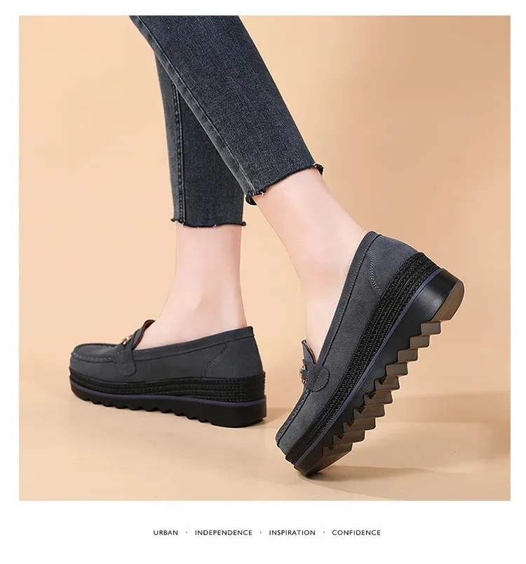 Ashore Shop 2023 Autumn High Quality Women Shoes Light Comfort Platform Shoes Metal Buckle   Loafers