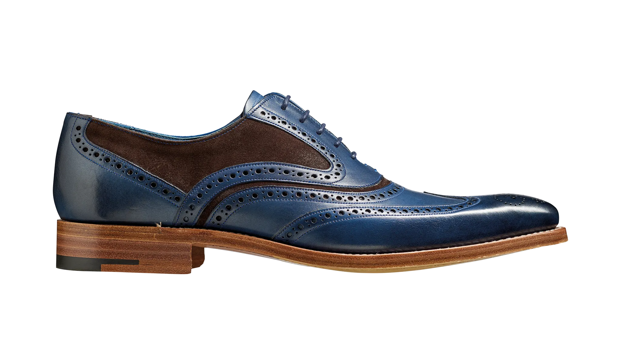 Barker McClean Classic Full Brogue Oxford Shoe - Navy Hand Painted / Choc Suede