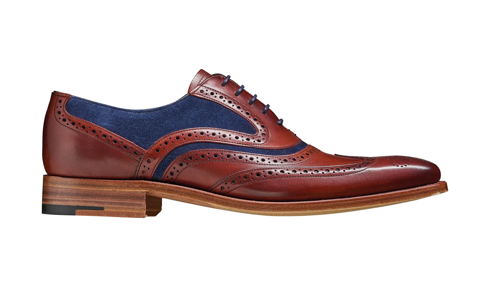 Barker McClean Classic Full Brogue Oxford Shoe - Rosewood Calf / Navy Suede