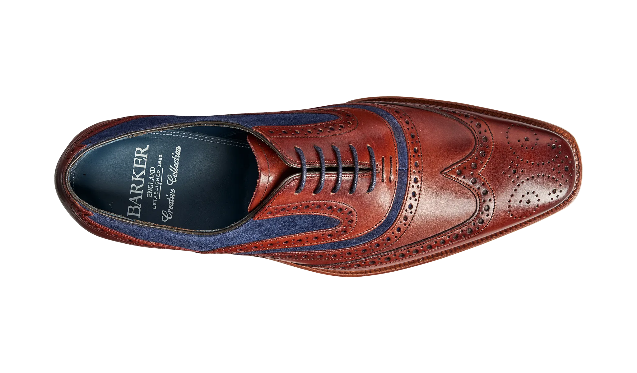 Barker McClean Classic Full Brogue Oxford Shoe - Rosewood Calf / Navy Suede