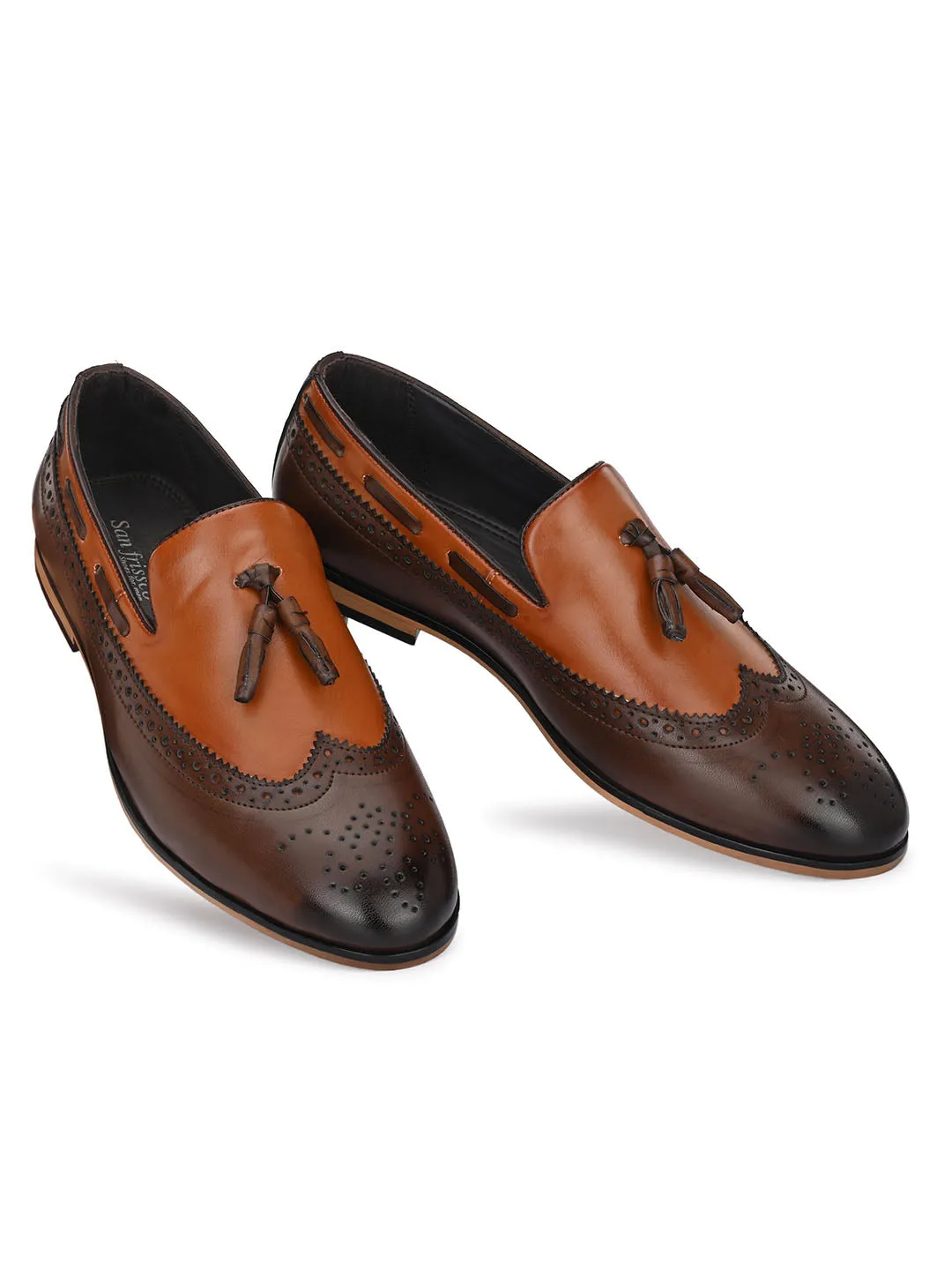 Brown Cap-Toe Tassel Loafers