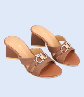 BW7295-BROWN-Women Formal Slipper Heels