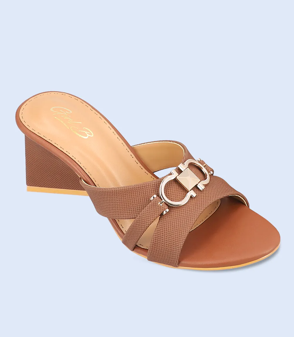 BW7295-BROWN-Women Formal Slipper Heels