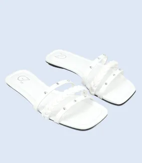 BW9473-WHITE-Women Slippers