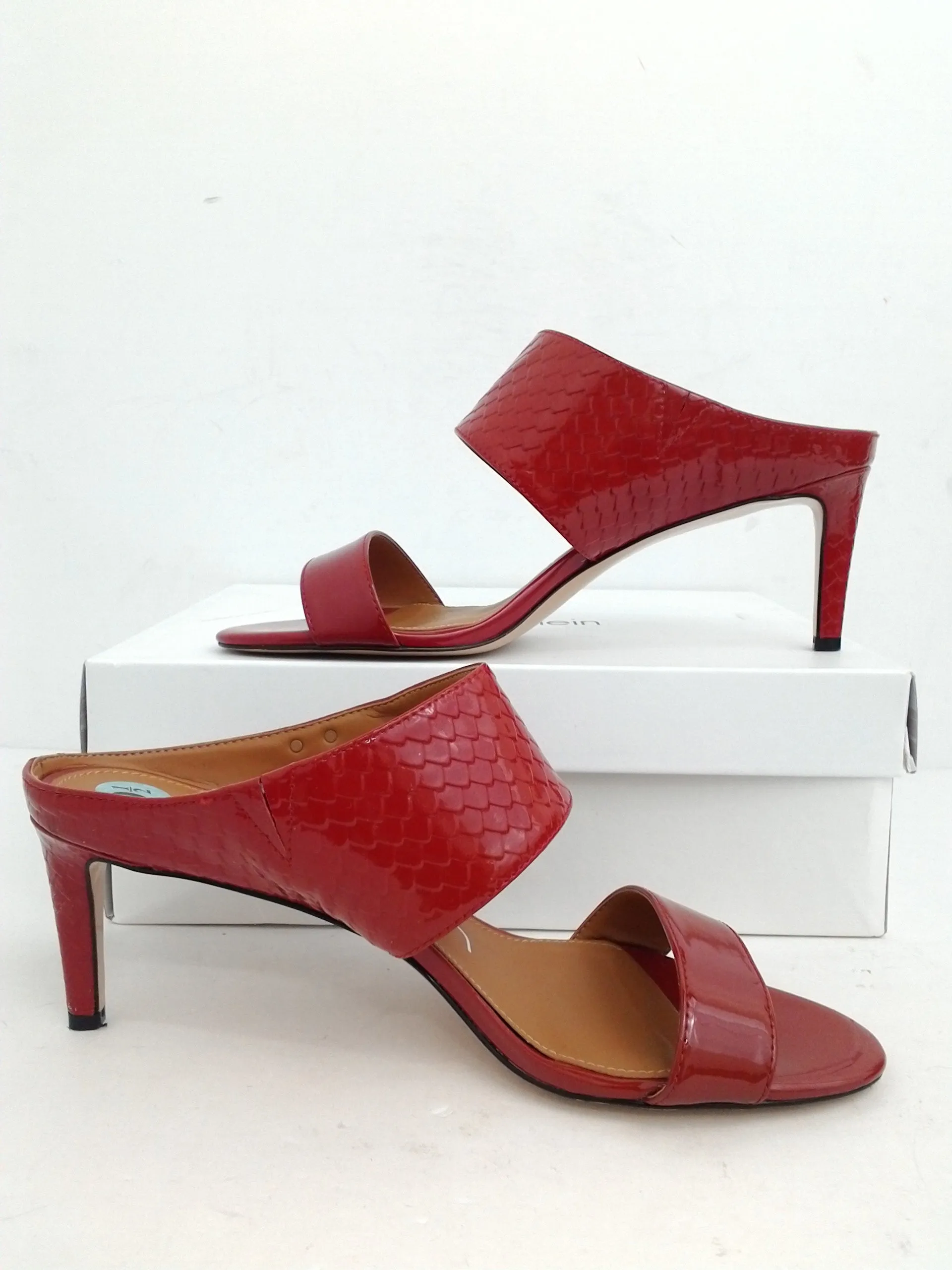 Calvin Klein Women's Cecily Patent Python Patent Crimson Red Size 9.5 M