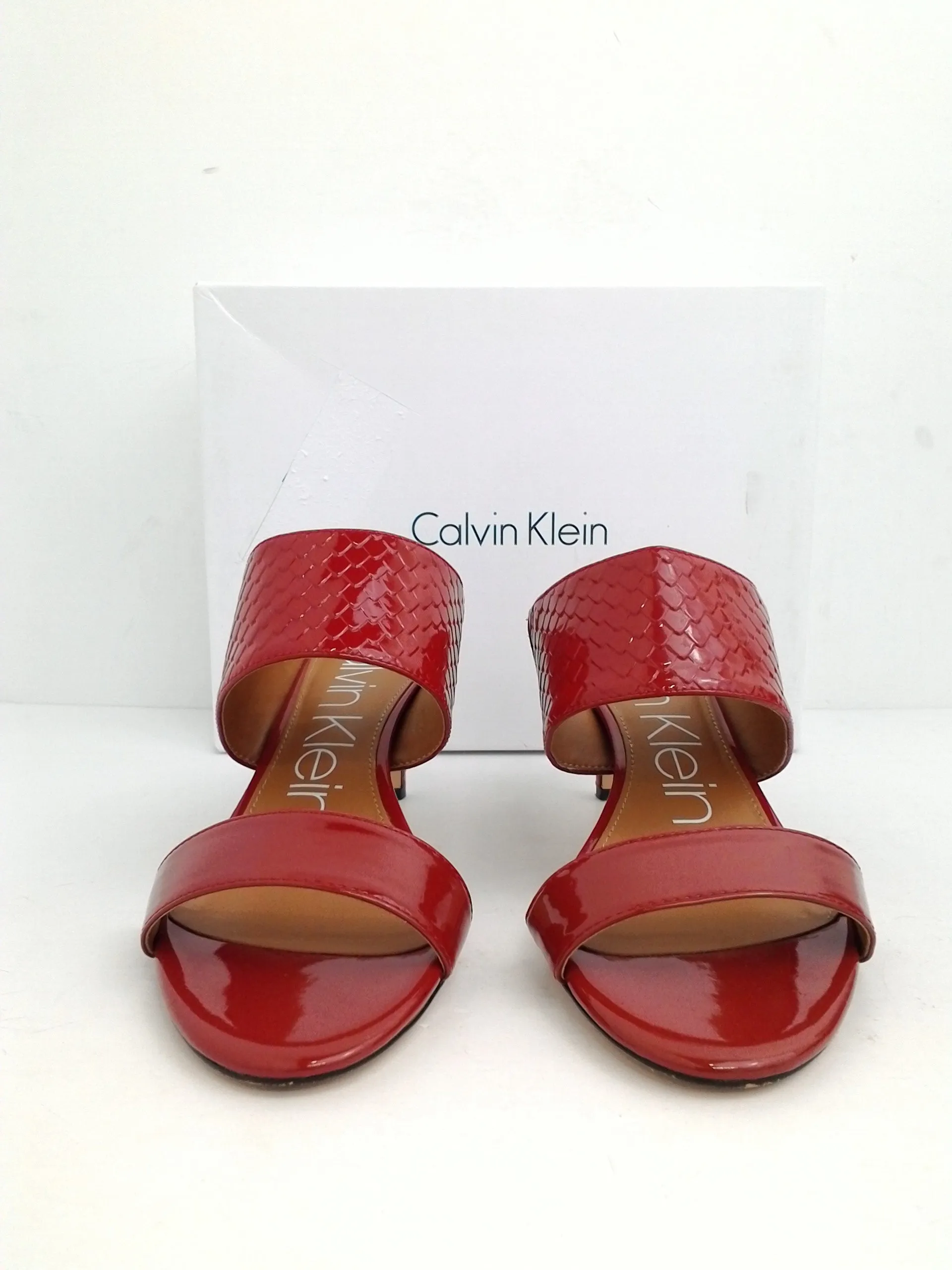 Calvin Klein Women's Cecily Patent Python Patent Crimson Red Size 9.5 M