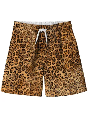 Mens Performance Cheetah Print Board Shorts - Quick-Dry Swimwear for Surfing and Beach Activities