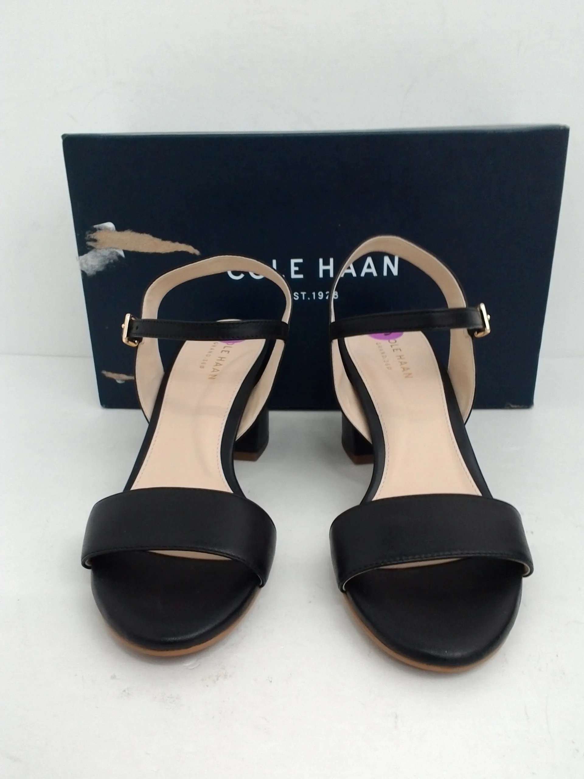 Cole Haan Women's Josie Block Heel Sandal Black Leather Size 5 B