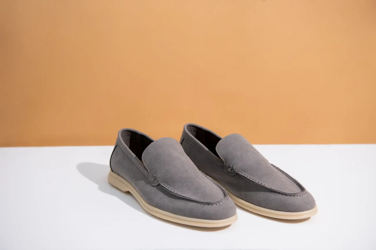 GREY SUEDE MOCCASINS