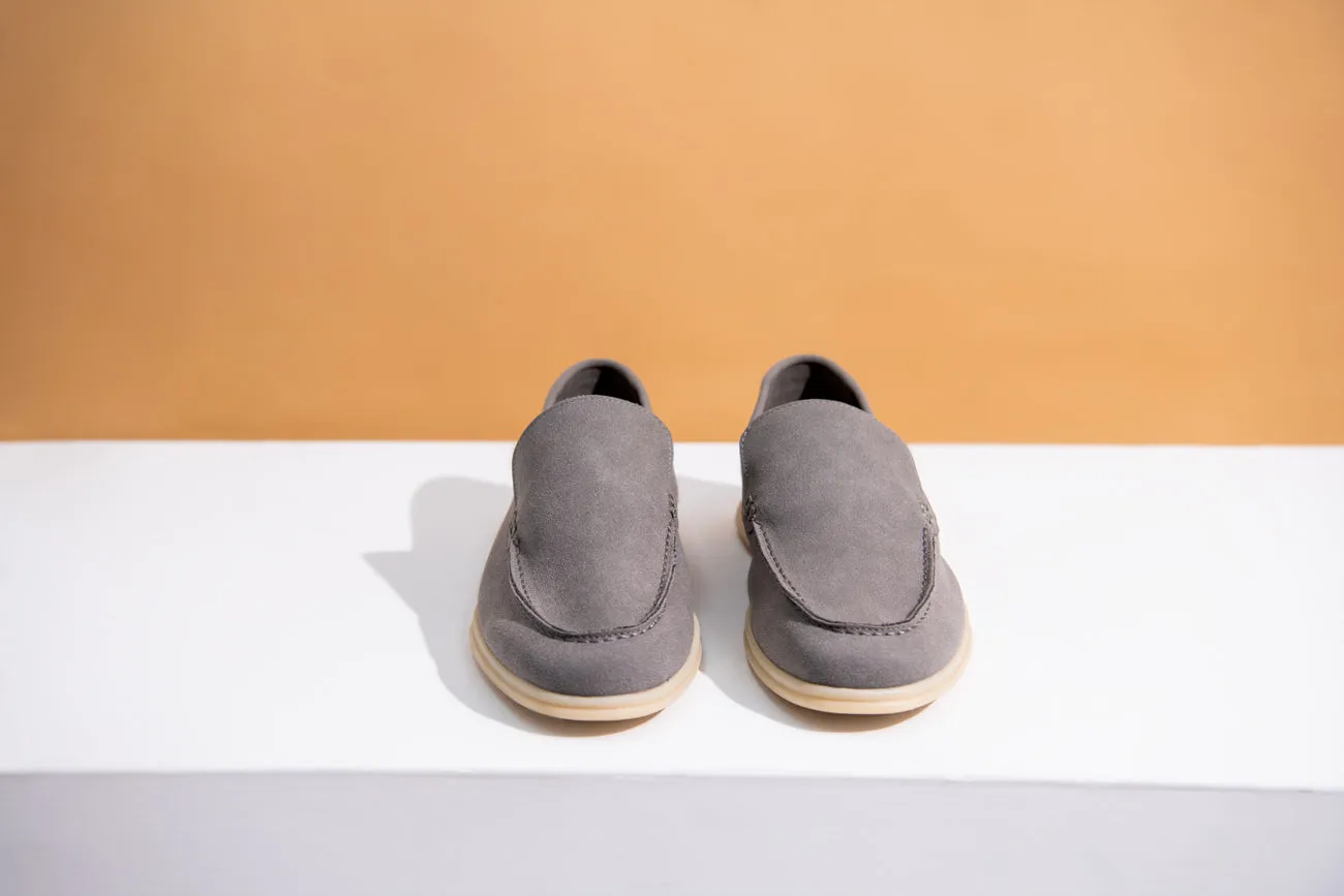 GREY SUEDE MOCCASINS