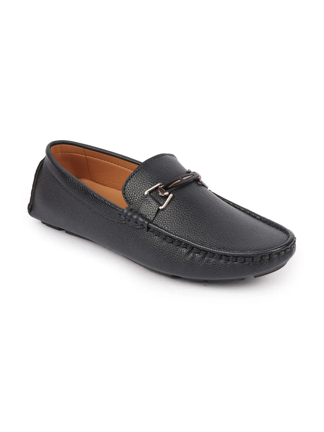 Men Blue Casual Slip On Textured Stitched Design Driving Loafer and Moccasin Shoes