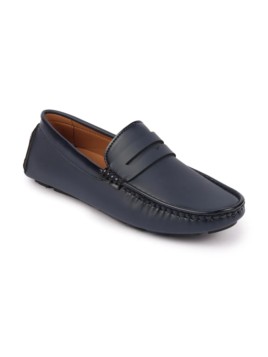 Men Blue Hand Stitched Comfort Loafer and Moccasin Shoes