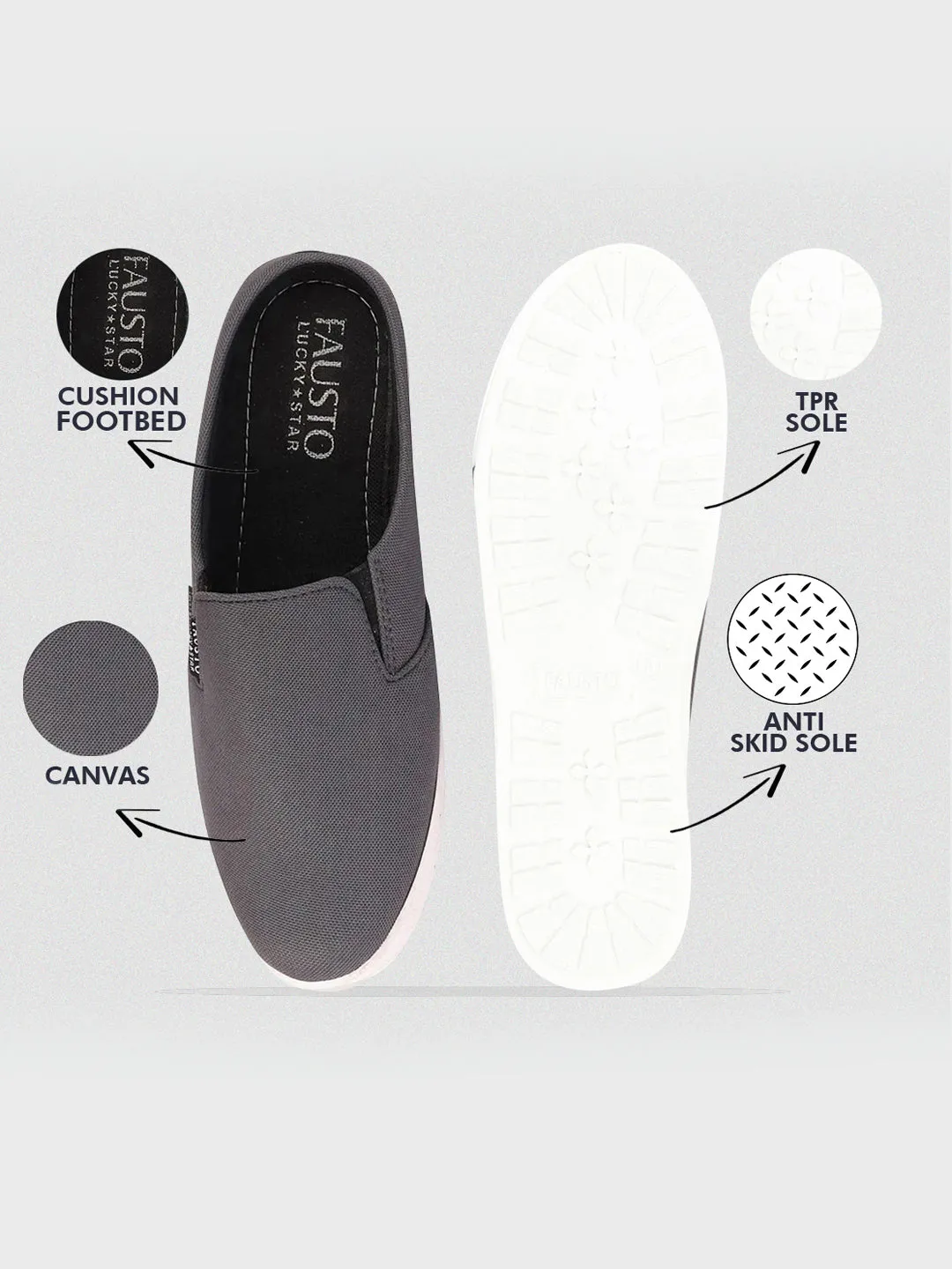 Men Grey Casual Canvas Slip-On Shoes