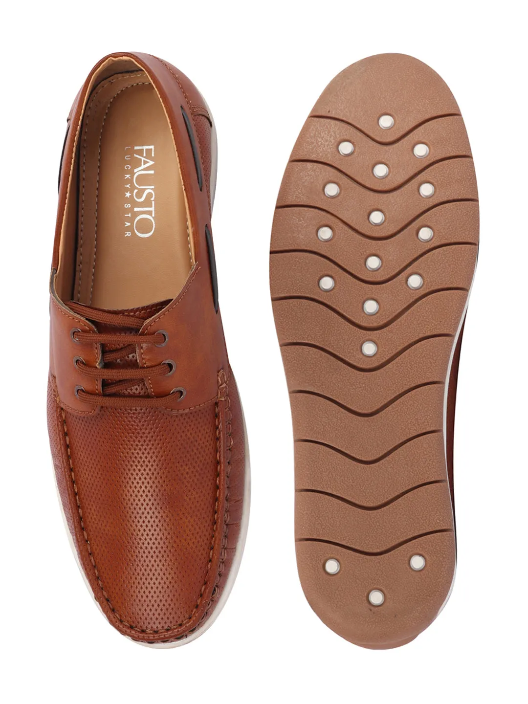 Men Tan Casual Lace-Up Boat Shoes