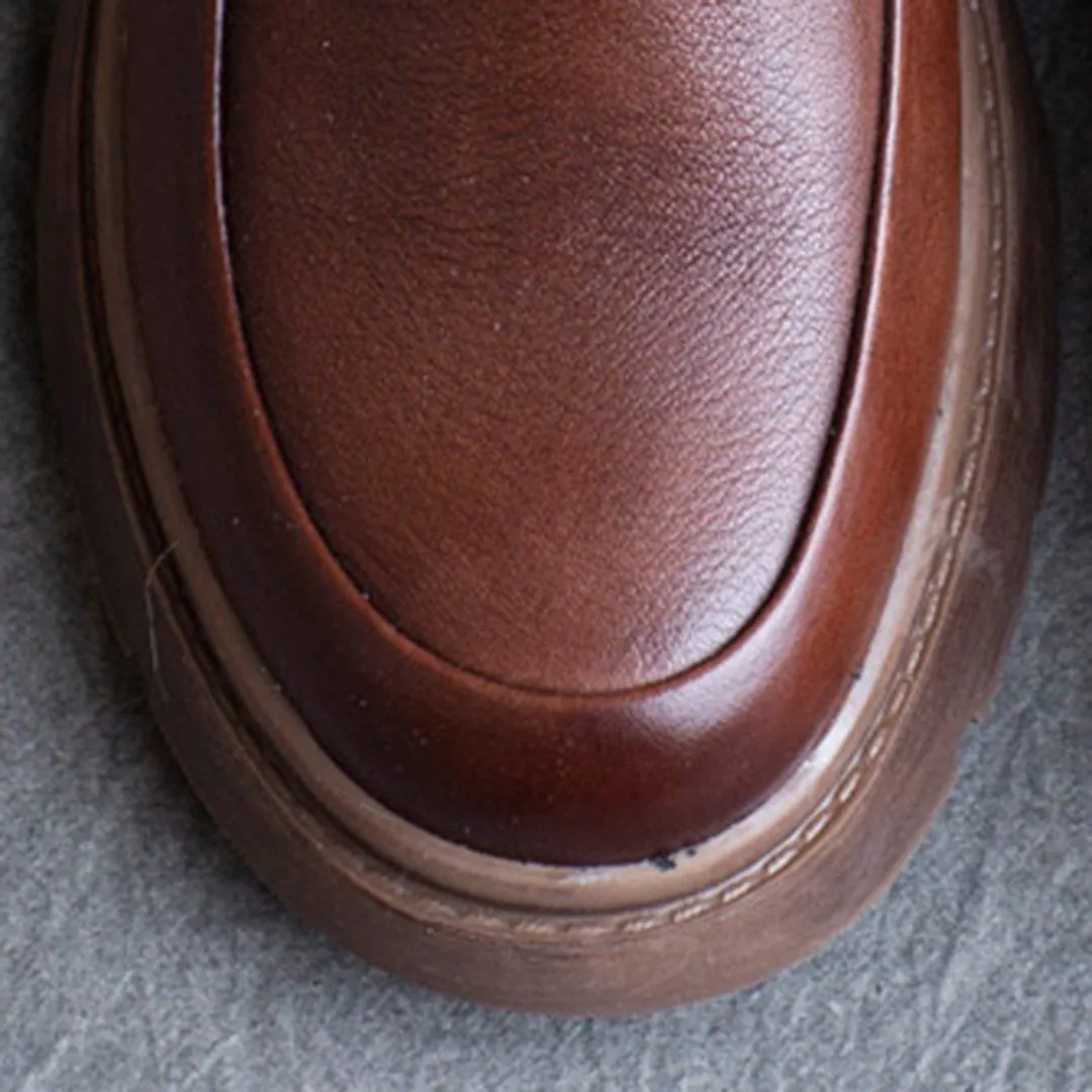 Spring Leather British Round Toe Loafers Shoes