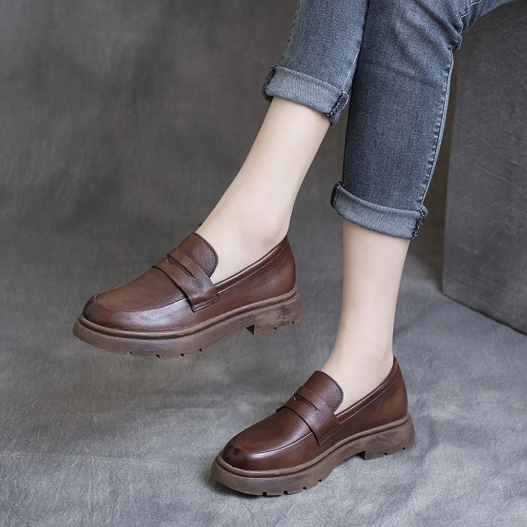 Spring Leather British Round Toe Loafers Shoes