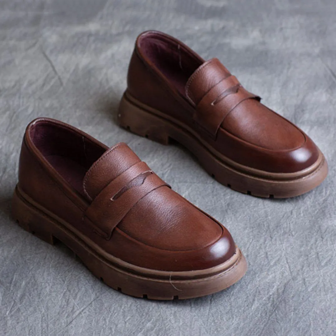 Spring Leather British Round Toe Loafers Shoes