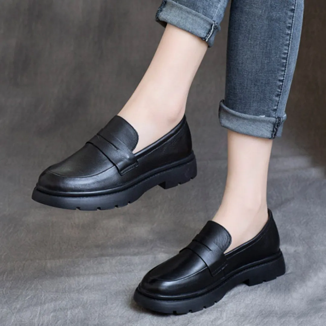 Spring Leather British Round Toe Loafers Shoes