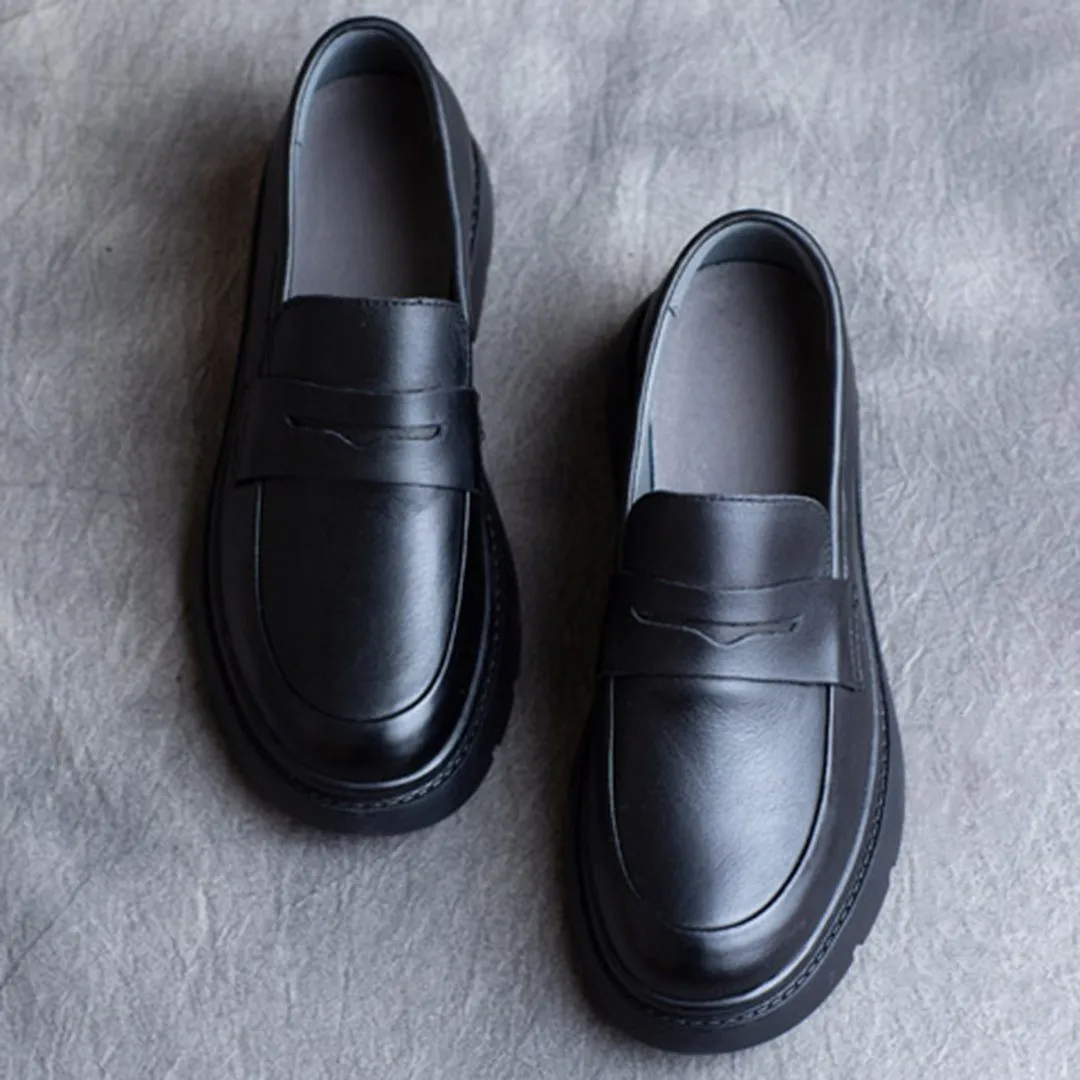 Spring Leather British Round Toe Loafers Shoes