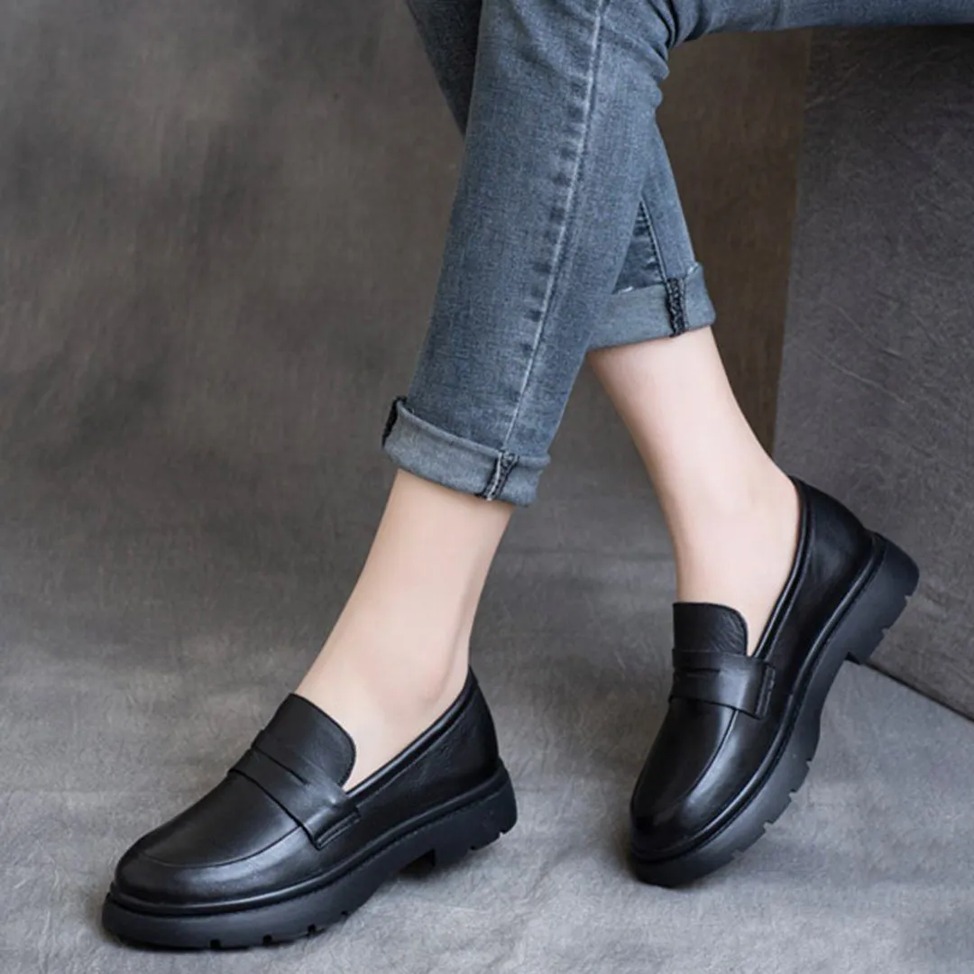 Spring Leather British Round Toe Loafers Shoes