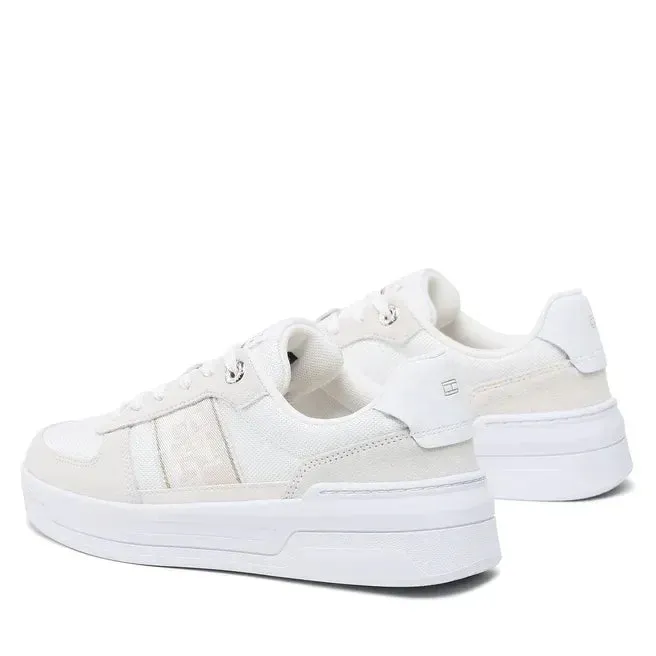 Tommy Hilfiger Womens Basket Sneakers with Webbing - White/Beige (FW0FW06950)