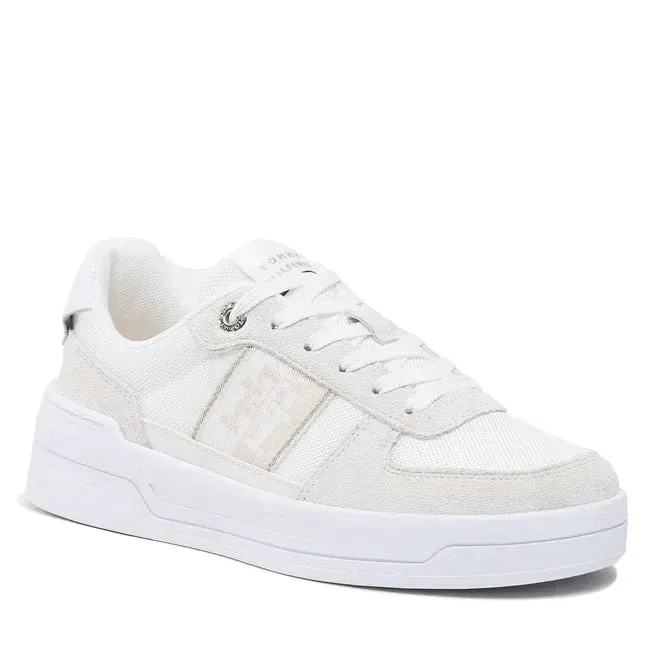 Tommy Hilfiger Womens Basket Sneakers with Webbing - White/Beige (FW0FW06950)