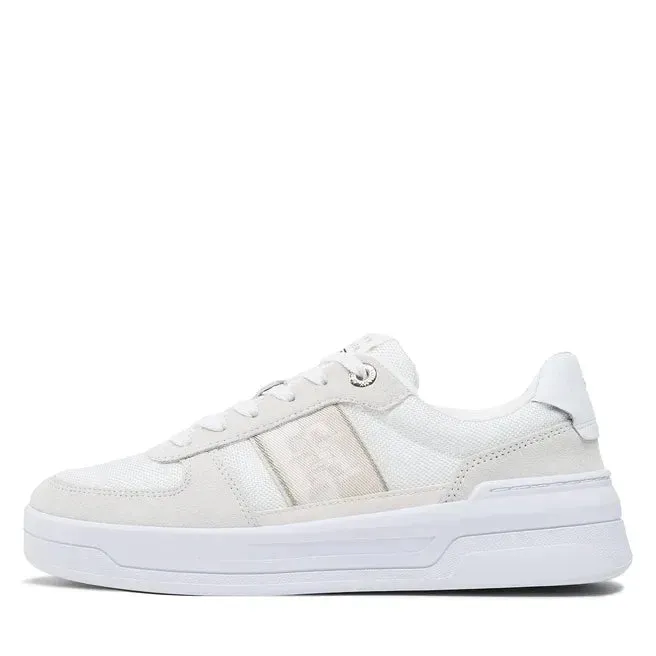 Tommy Hilfiger Womens Basket Sneakers with Webbing - White/Beige (FW0FW06950)