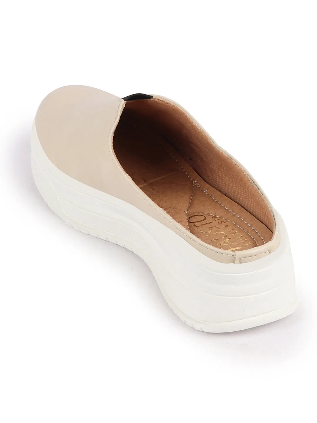 Women Cream Outdoor Fashion Comfort Open Back Platform Heel Slip On Casual Shoes