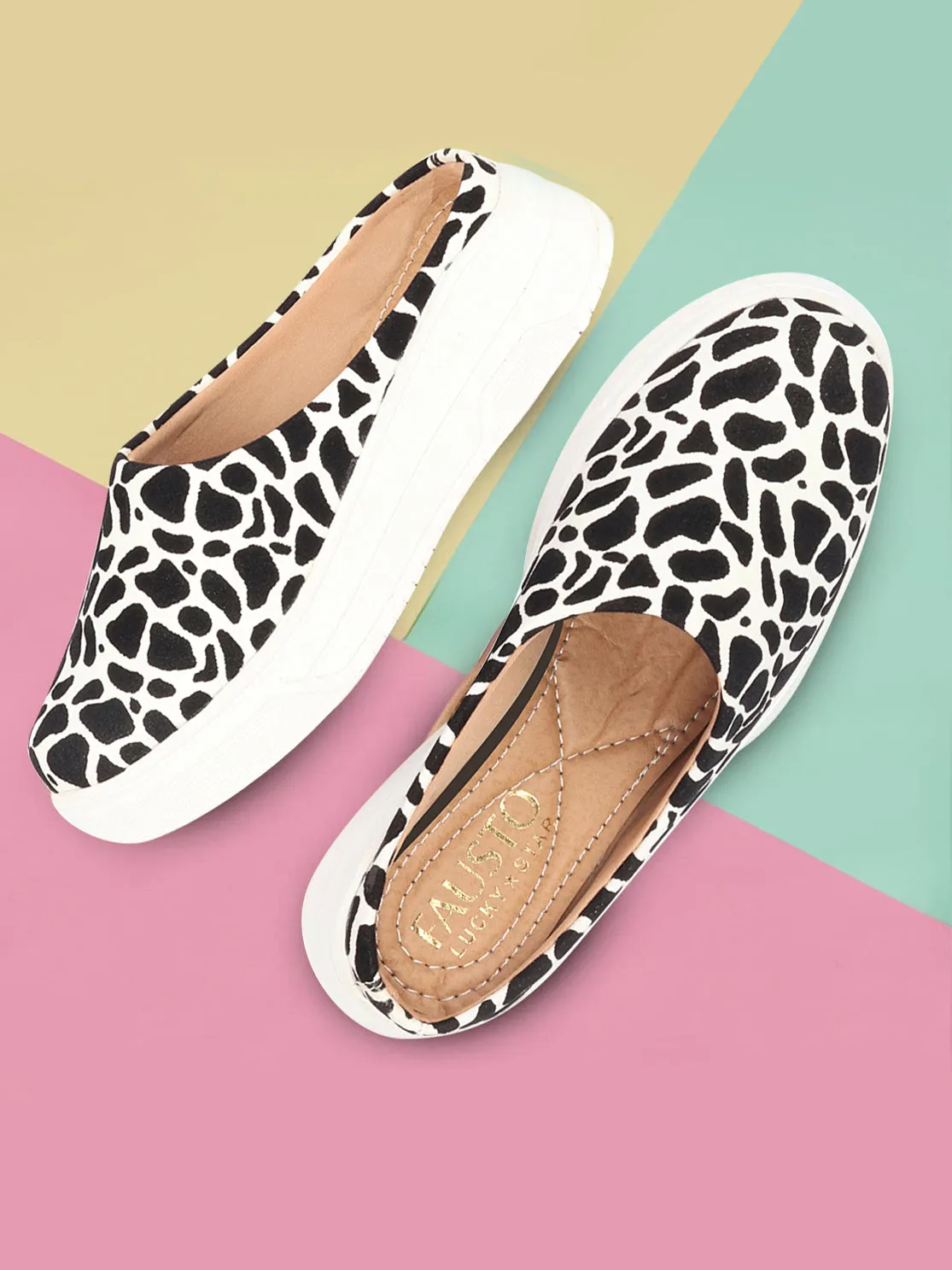 Women White Fashion Outdoor Leopard Print Height Enhancer Open Back Slip On Casual Shoes