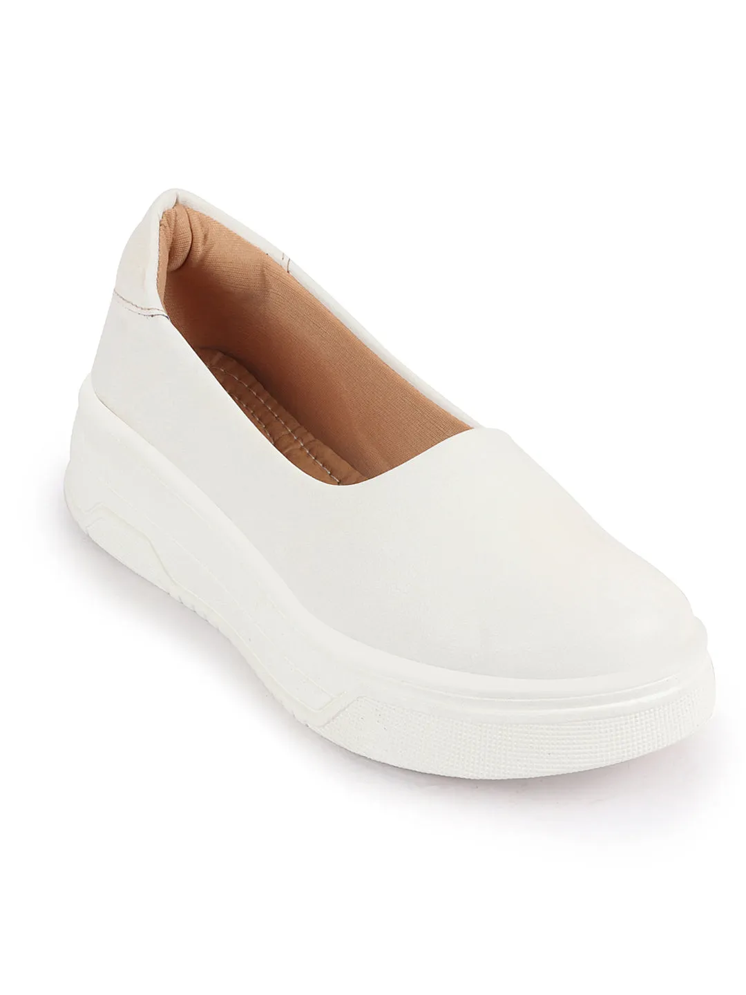 Women White Outdoor Fashion Comfort Height Enhance Platform Heel Ballerina Slip On Shoes