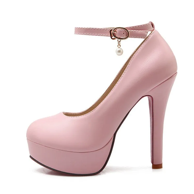 Women's Ankle Strap Platform Pumps High Heels